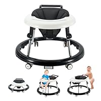 Baby Walker with Wheels, Activity Center with Mute Wheels Anti-Rollover, 5-Position Height Adjustable Foldable Baby Walker(Black)