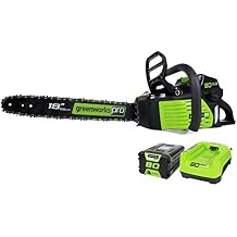 Greenworks 80V 18 "منشار لاسلكي بدون فرش رائع لتلميع الأشجار ، والطمس ، والتقليم ، والحطب / 75 + أدوات متوافقة ، بطارية 2.0 أمبير وشاحن سريع متضمن