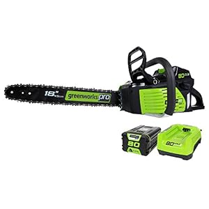 Greenworks 80V 18″ Brushless Cordless Chainsaw (Great For Tree Felling, Limbing, Pruning, and Firewood) / 75+ Compatible Tools), 2.0Ah Battery and Rapid Charger Included
