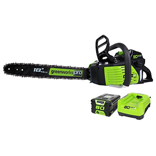 Greenworks 80V 18" Brushless Cordless Chainsaw (Great For Tree Felling, Limbing, Pruning, and Firewood) / 75+ Compatible Tools), 2.0Ah Battery and Rapid Charger Included by Greenworks - Used condition - US$215.99