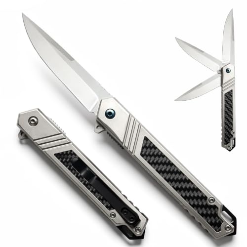 Manual‑opening M DiaoDeHuo J Folding Pocket Utility Knife for Men, Carbon Fiber Handle, Stainless Steel 3.7" Blade with Pocket Clip, EDC Sharp Tool for Camping & Hiking, Stocking Stuffer Gifts for Men, Women & Husband