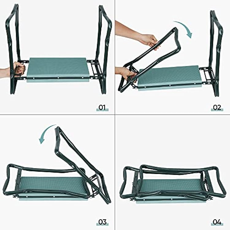 HomGarden Upgraded Folding Garden Kneeler Seat Bench Stool w/Thicken & Widen Soft Kneeling Pad, Portable Heavy Duty Gardener Stool with Large Tool Pouch,1 Set