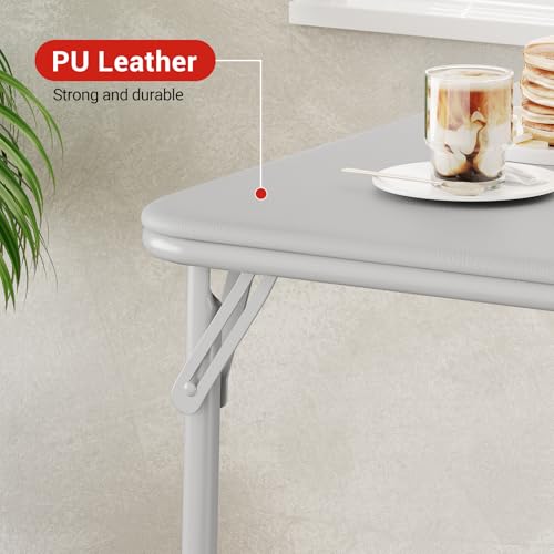 37.7-Inch Square Folding Table, Portable Beige Card Table with PU Cushion for Indoor & Outdoor Use in Living Room, Office & Camping Grey by MilleLoom - Image 8