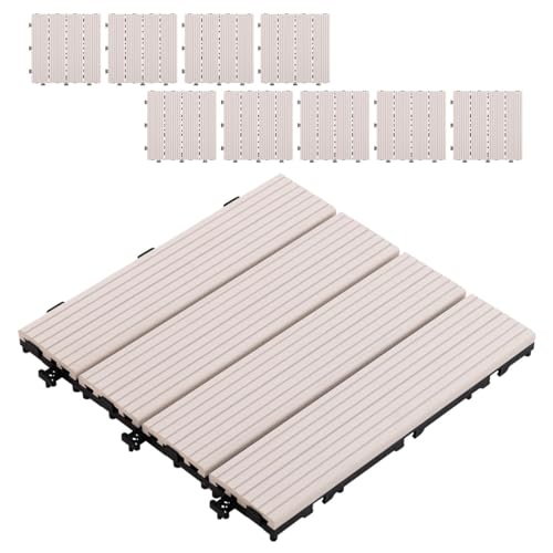 ぼん家具 ウッドパネル 人工木 10枚セット ジョイントタイル 30×30cm ウッドタイル ベランダ 樹脂製 簡単設置 カットできる オフホワイト
