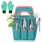 Set di guanti da giardino, paletta per piante, forbici per vite, attrezzi da giardino con borsa per il trasporto, per giardino, terrazza, balcone, interni ed esterni