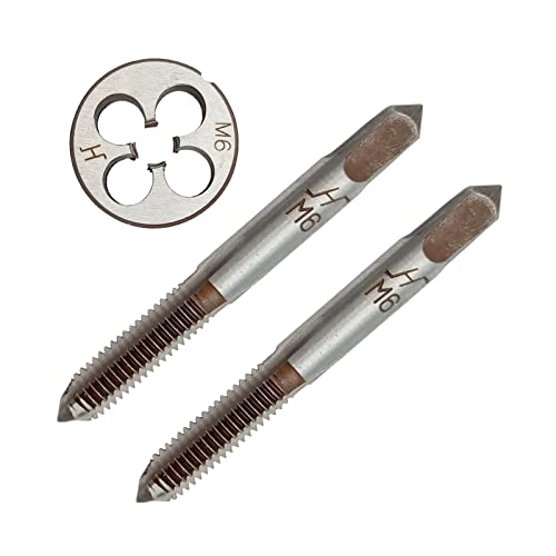 Acdeyaca Metric Hand Tap and Die Set, M6 X 1 Thread Tap and Round Die, 2 Right Hand Straight Taps & 1 Die (M6X1)