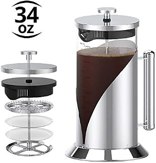 French Press Coffee Maker, 304 Stainless Steel Bracket Coffee Press with 4-Level Filtration