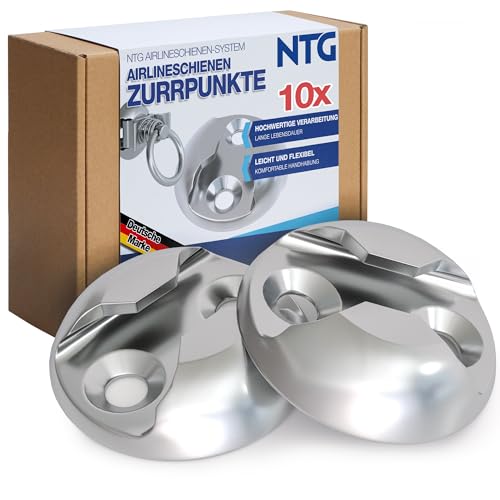 NTG 10 x Rail Airlin Point d'arrimage Plaque d'arrimage pour raccord Simple, Forme Ronde Arrimage du Chargement en Aluminium - Arrimage fiable de Votre Chargement Pendant Le Transport !