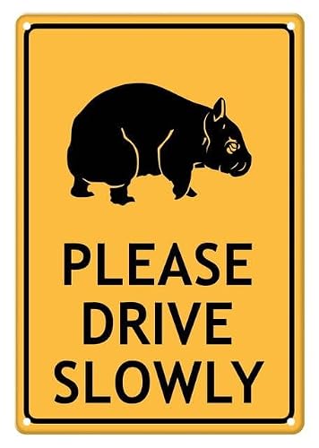 peiyeety Wombat Please Drive Slowly Aluminum Tin Sign for Home Kitchen Wall Decor 12x16 Inches