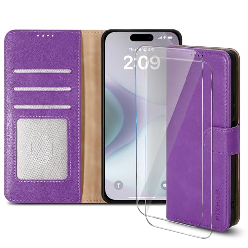 PIXFAB Case for iphone 17e / 16e, Leather Wallet Phone Cover, Magnetic Book Flip Folio [RFID Protection & Card Slots] [Kickstand] Phone Case + 2 Screen Protector for Apple iphone 17e / 16e - Purple