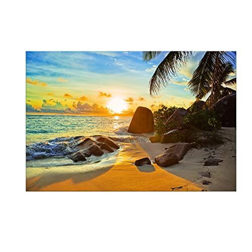 XXMWallArt FC1369 Canvas Wall Art Tropical Beach at Sunset Seascape Picture Paintings Artwork Prints Framed Ready to Hang for Home Office Bedroom Living Room Bathroom Kitchen Wall Decor by XXMWallArt - Used condition - US$37.51