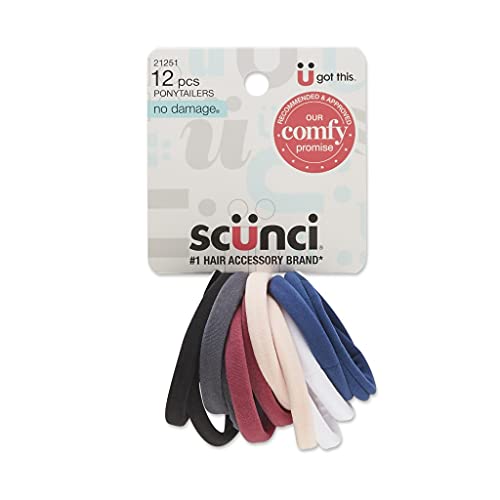 Scunci Everyday & Active Work Out Chill Out Super Stretch Comfy, 12 Count Elastics, Black, Plum Pink, Blue, White #TOP1