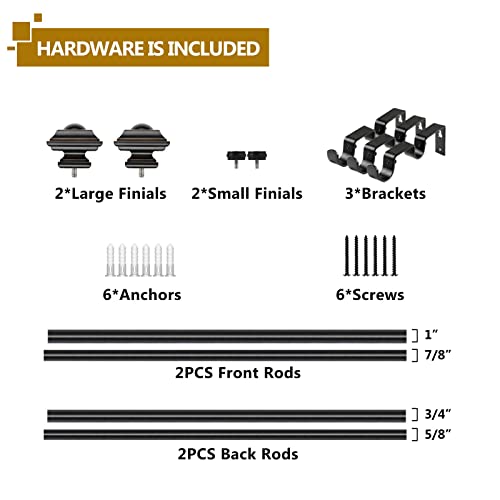 Kamanina 1 Inch Double Curtain Rods 36 To 72 Inches (3-6 Feet) Telescoping Drapery Rod For Windows 24 To 68 Inches, Vintage Square Finials, Black #TOP7