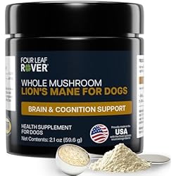 FOUR LEAF ROVER - Lion's Mane Mushrooms for Dogs - Supports Healthy Brains and Nervous Systems in Dogs of All Ages - Organic Whole Mushrooms - 3rd Party Tested - 60 Day Large Dog Supply