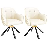 YOUDENOVA Esszimmerstühle 2er Set, 360° Drehbar mit Armlehnen, Samt Polsterstuhl für Esszimmer, Küche, Wohnzimmer & Büro, Stühle Esszimmer Off-White