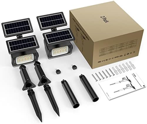 Linke 60 LEDs Solar Spot Lights Outdoor Garden, 3 Modes Colour Adjustable IP66 Waterproof Solar Landscape Spotlights Solar Powered Spotlights for Yard Patio Porch Path 2 Pack