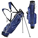 COSTWAY Sac de Golf Trépied à Compartiments à 4 Voies, Sac de Transport pour Golf avec 4 Poches Zippées Sac Isotherme Bandoulière Double, pour Club de Golf Vacances (Bleu)