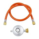 Gasdruckregler 50mbar, Schraubanschlüssen 1/4 Links, Grill Umrüstset, Gasschlauch mit druckminderer Set, Gasschlauch für Grillabende, Camping, Heizbedarf oder Picknicks im Freien (1,5M)