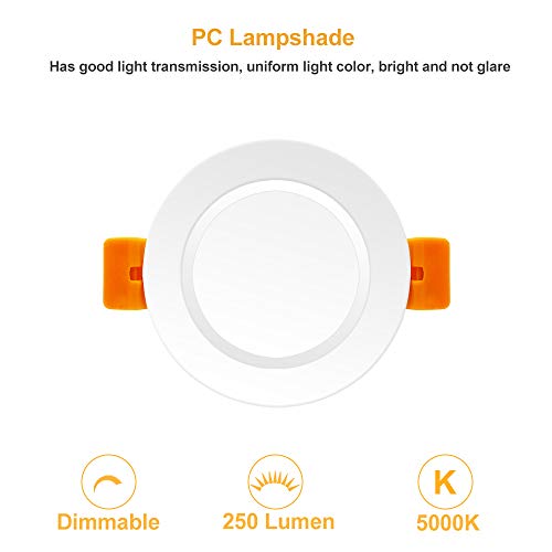 BIRRAY 2 Inch LED Recessed Downlight, 5000K Daylight White, 3W (35W Halogen Equivalent) Dimmable LED Ceiling Light with Driver, CRI 80+, 6 Pack by BIRRAY - Used condition - Image 5