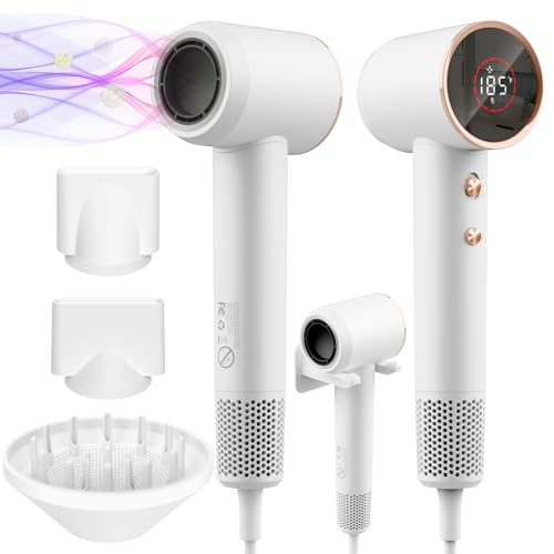 Secador de Cabello iónico Negativos Secadora de Pelo Profesional Potente 110,000 RPM para Secado Rápido Secador de Pelo de 1500 W con 3 Boquillas Magnética Secador de Poco Ruido Temperatura Ajustable y 2 Velocidades