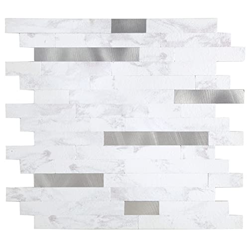 Yipscazo Peel And Stick Stone Metal Tile Backsplash, Stick On Tiles For Backsplash Kitchen, Bathroom, Laundry Room, Camper, Fireplace (12'' X 12'', 10 Sheets In Kara White Stone) #TOP29