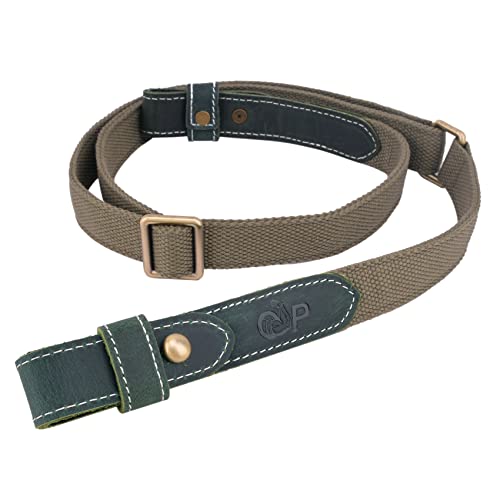 Cotton Webbing Gun Sling Soft Padded Canvas Rifle Belt Adjustable Shotgun Sholder Comfortable Genuine Leather Sling (1-Inch Wide, Green) #TOP5