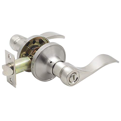Probrico Left/Right Handed Door Lever Handle Privacy Locket Bed/Bath Knob, Satin Nickel Finish