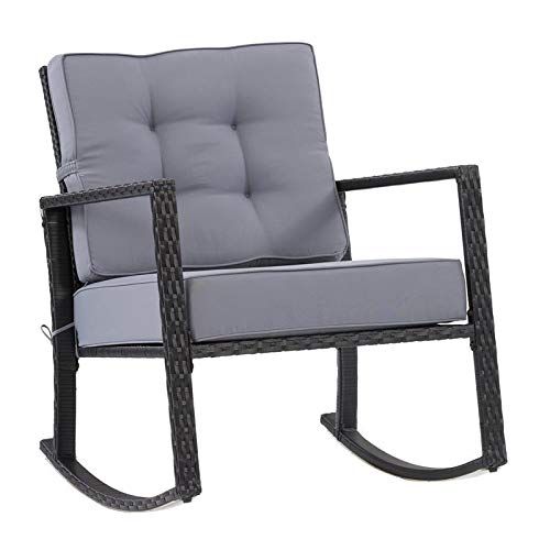 Corliving Parksville Patio Rocking Chair - Black With Ash Gray Fabric Cushions #TOP1