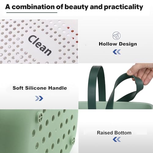 Image of Laigoo Green Shower Caddy Basket Plastic Storage Basket with Handles Storage Bins Shower Storage Organizer for Bathroom, College Dorm, Kitchen, Bedroom, Gym