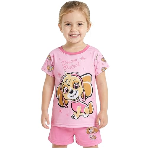 Get Trend Pat Patrouille Ensemble Pyjama Fille 2 à 6 Ans, 2 Pièces Été T-Shirt Manches Courtes et Short Pyjama, Vêtement de Nuit Cadeau Fille (2-3 Ans,...