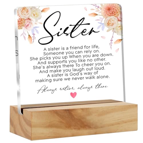 Sister Birthday Gifts - Mothers Day Sister Gifts from Sisters - Always Sisters Always There Acrylic Plaque Desk Decor Sign 4x4 Inches