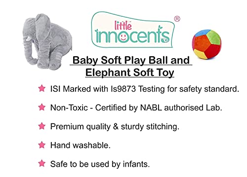 Babify Big Size Fibre Filled Stuffed Animal Elephant Baby Plush Material Hugging Pillow with Ball for Toddlers (60 cm, Grey) - 1 Year Above
