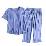 Lounge Sets For Women Built In Bra Short Sleeve Crew Neck Tops & Capris Modal Casual Fashion Homewear For Going Out