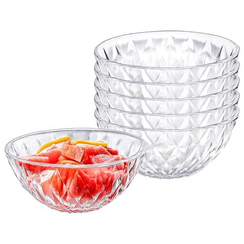 Wieat Serving Bowls, 6 Pcs Medium Diamond Salads Bowls, Serving Dishes, Cooking Round Clear Glass Bowl for Snack, Spices, Dipping, Jam, Creams, Salads, Dessert, Rice
