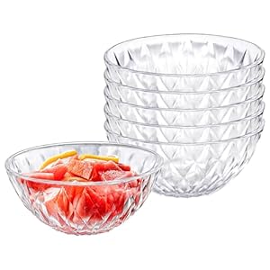 Serving Bowls, 6 Pcs Medium Diamond Salads Bowls, Serving Dishes, Cooking Round Clear Glass Bowl for Snack, Spices, Dipping, Jam, Creams, Salads, Dessert, Rice