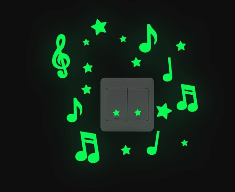 2 calcomanías de interruptor de luz que brillan en la oscuridad, nota musical, patrón de música, pegatinas de pared, interruptor de luz, decoración