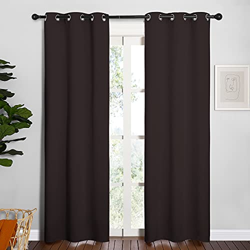Image of NICETOWN Thermal Curtains 84 inch Long, Energy Smart Thermal Insulated Solid Grommet Blackout Curtains /Drapes Window Panels (2 Panels, 34-inch x 84-inch, Toffee Brown)