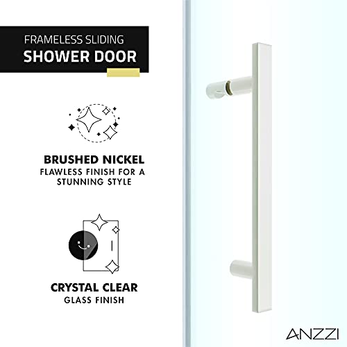 Anzzi 76 X 60 Inch Semi-Frameless Shower Door In Brushed Nickel, Longboat Water Repellent Glass Shower Door With Seal Strip Parts And Handle, Easy Gilde Rollers Sliding Shower Door, Sd-Az055-01Bn #TOP3