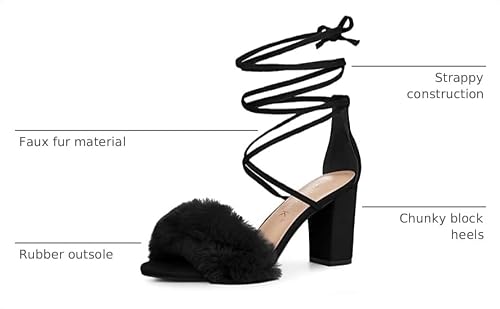 Allegra K Allegra K Women's Faux Fur Lace Up Strappy Chunky Heels Black Sandals 7 M US