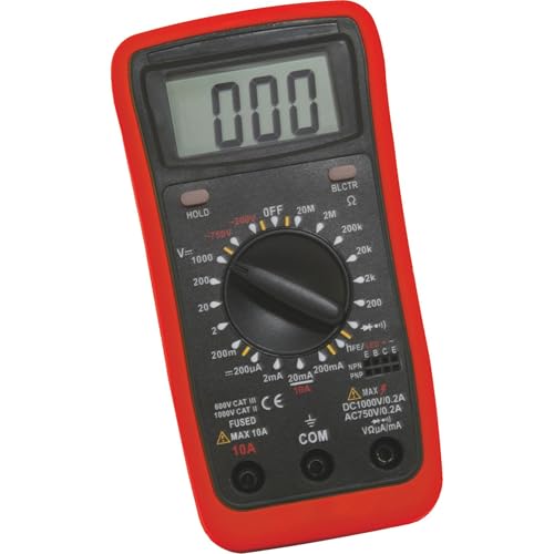 VEMER VE772700 VE 501E – Tester Digitale Multimetro 3½ Digit con Autorange, Misura Tensione AC/DC fino a 1000V, Corrente fino a 10A, Prova Diodo e Transistor, Data Hold