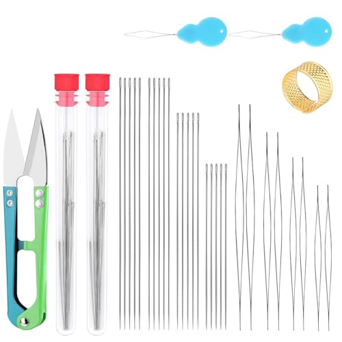 PLKSEI 34 Piezas Agujas de Abalorios para Hacer Joyas Acero Inoxidable Agujas para Cuentas Pequeñas Ligeras para Pulseras Collares Fabricación de Anillos para Coser Manualidades