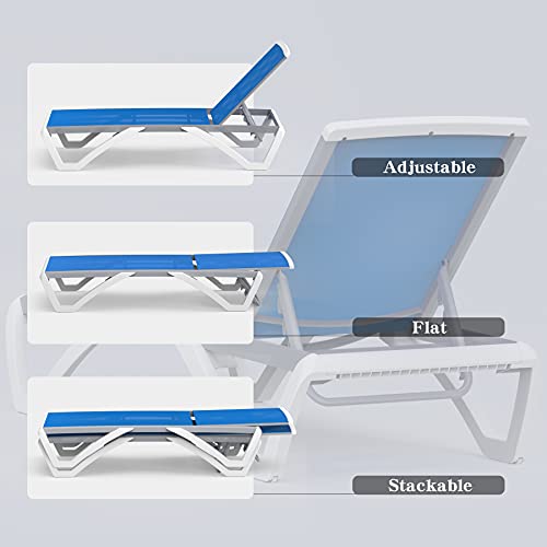 Image of Domi Outdoor Lounge Chair, Aluminum Patio Chaise Lounge with 5 Position Adjustable Backrest and Wheels, All Weather Reclining Chair for Patio, Yard, Balcony, Poolside (Blue)