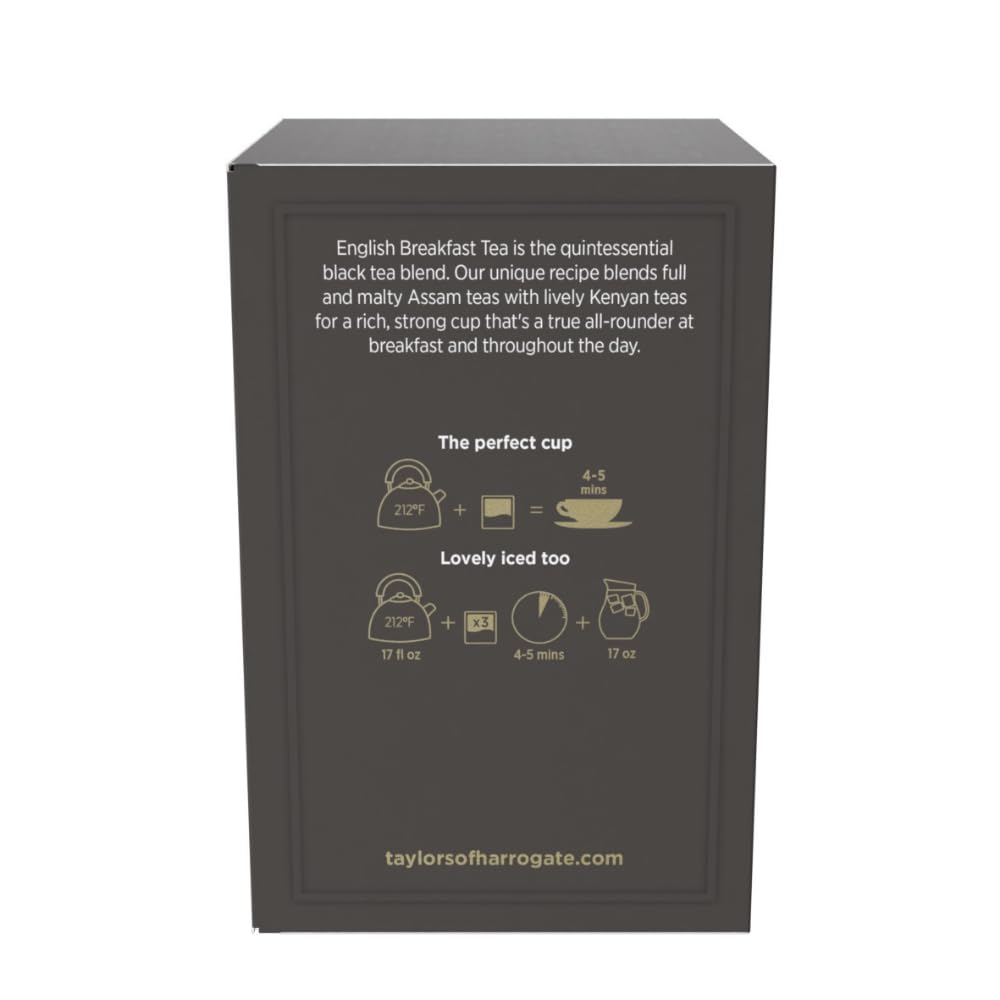 Taylors of Harrogate English Breakfast, Black Tea, Pillow Tea Bags, 50 Count (Pack of 6), Rich, Bright & Malty, Caffeinated, Enjoy Hot or Iced, 300 Teabags Total