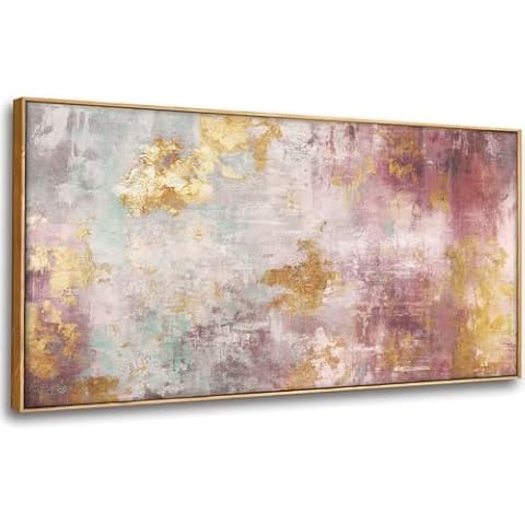 SDYA Wall Art for Living Room Abstract Wall Art 24"x48" Gold and Pink Pictures Wall Decor Office Home Decor Aesthetic Framed Artwork Cover