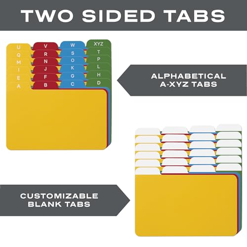 Alfion Conjunto de porta-cartões 3x5 | 100 cartões de índice pautados 3x5, divisórias de alfabeto de