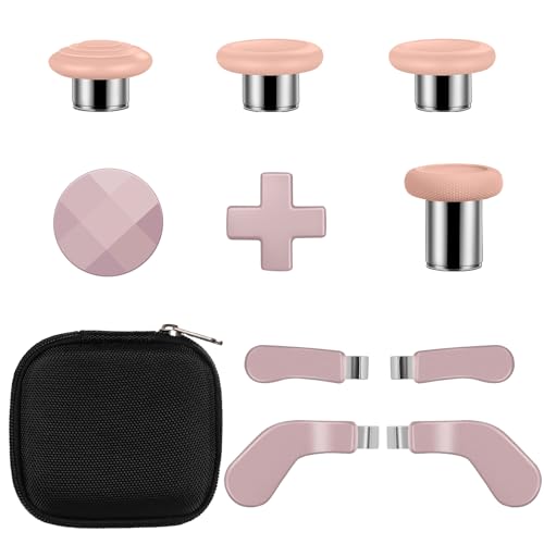 10 in 1 Metal Replacement Thumbsticks + Accessories for Xbox Elite Controller Series 2 Core – Component Pack, 5 Colors (Macaron Green, Magenta Pink, Soft Pink, Pure White, Red Brown) (Soft Pink)