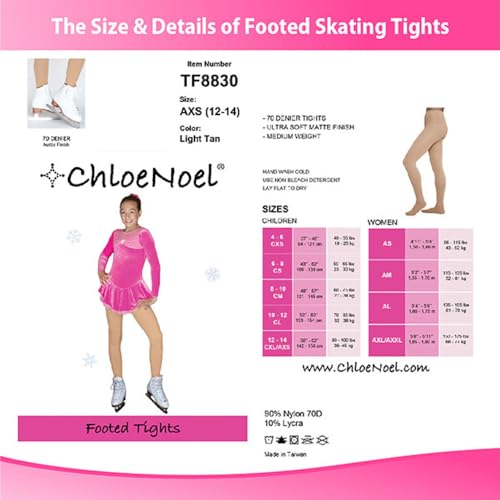 Meia-calça com pé para patinação no corpo de ChloeNoel TF8830, Medium Tan w/ Crystals on 2 Legs, Adu