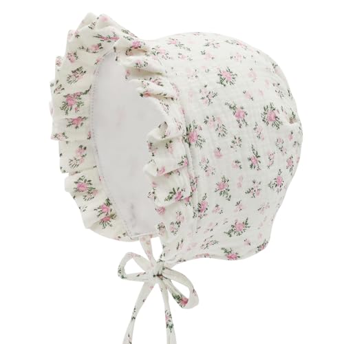 Image of HADEEONG Baby Girls Bonnet Ultra Soft Double Layer Bonnet Cap Adjustable Hats 3-24 Months