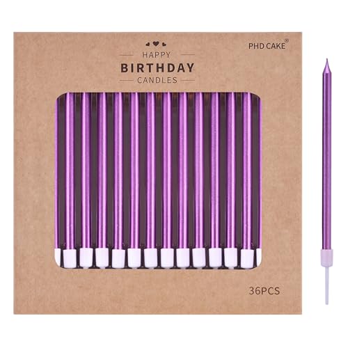 Image of PHD CAKE 36-Count Purple Long Thin Metallic Birthday Candles, Cake Candles, Birthday Parties, Wedding Decorations, Party Candles, Cake Decorations