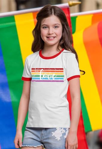 Image of Ithalt Kids Pride Shirts for Girls Boys LGBTQ Tshirt Rainbow Graphic Tee Shirt Litter Girls LGBT Gay Pride Tops 5-14y
